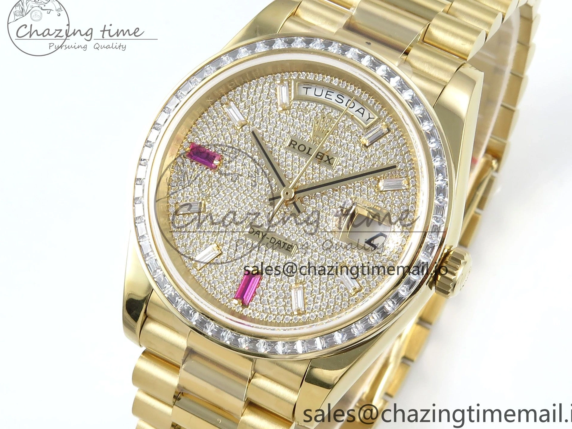 MiroTime 0314 DayDate 40 YG QF 1:1 Best Edition Pink Diamonds Dial Diamonds Bezel on President Bracelet A2836 V5 (Gain Weight) ZipUp 488